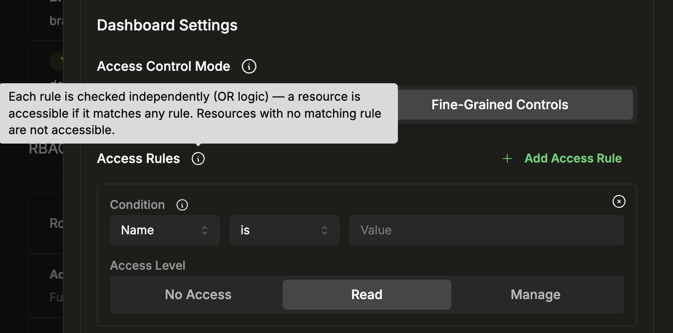 OR 논리가 적용된 접근 규칙 툴팁