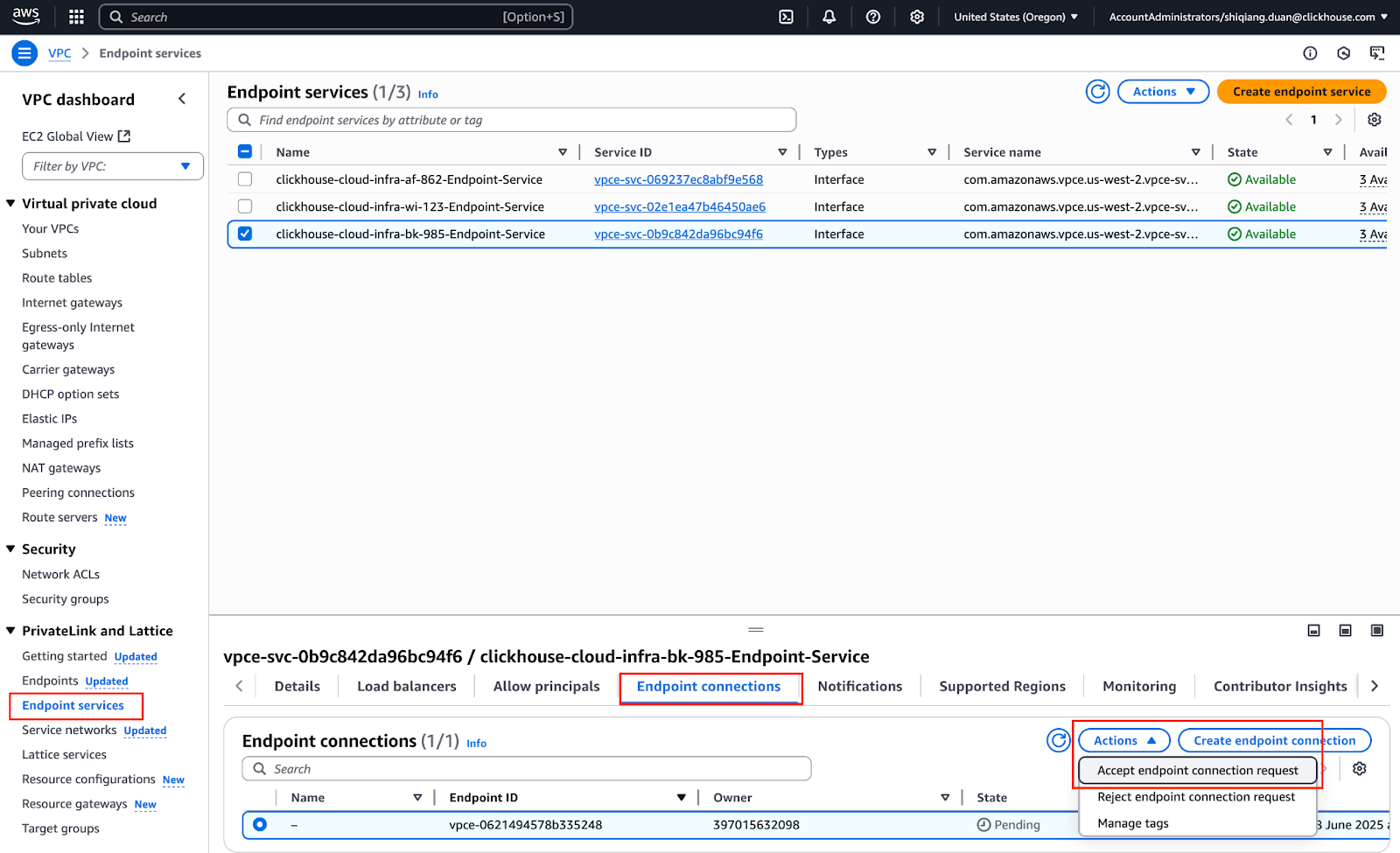 BYOC PrivateLink 승인