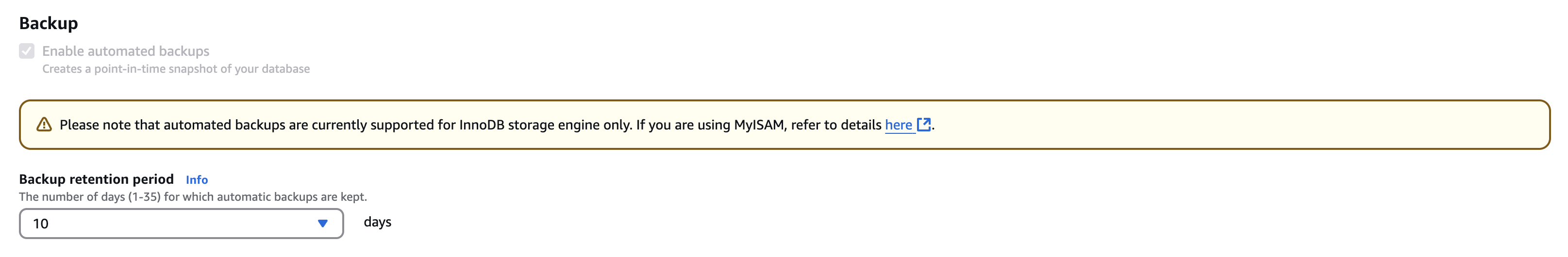 Aurora에서 자동 백업 활성화