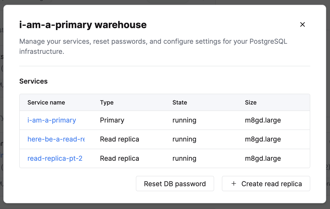 읽기 레플리카 관리 대화 상자